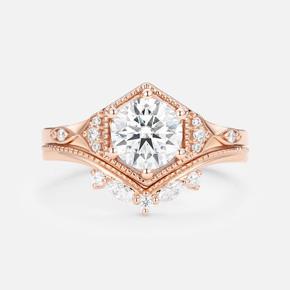 Unique floral engagement rings Round Moissanite Wedding Ring Set For Women