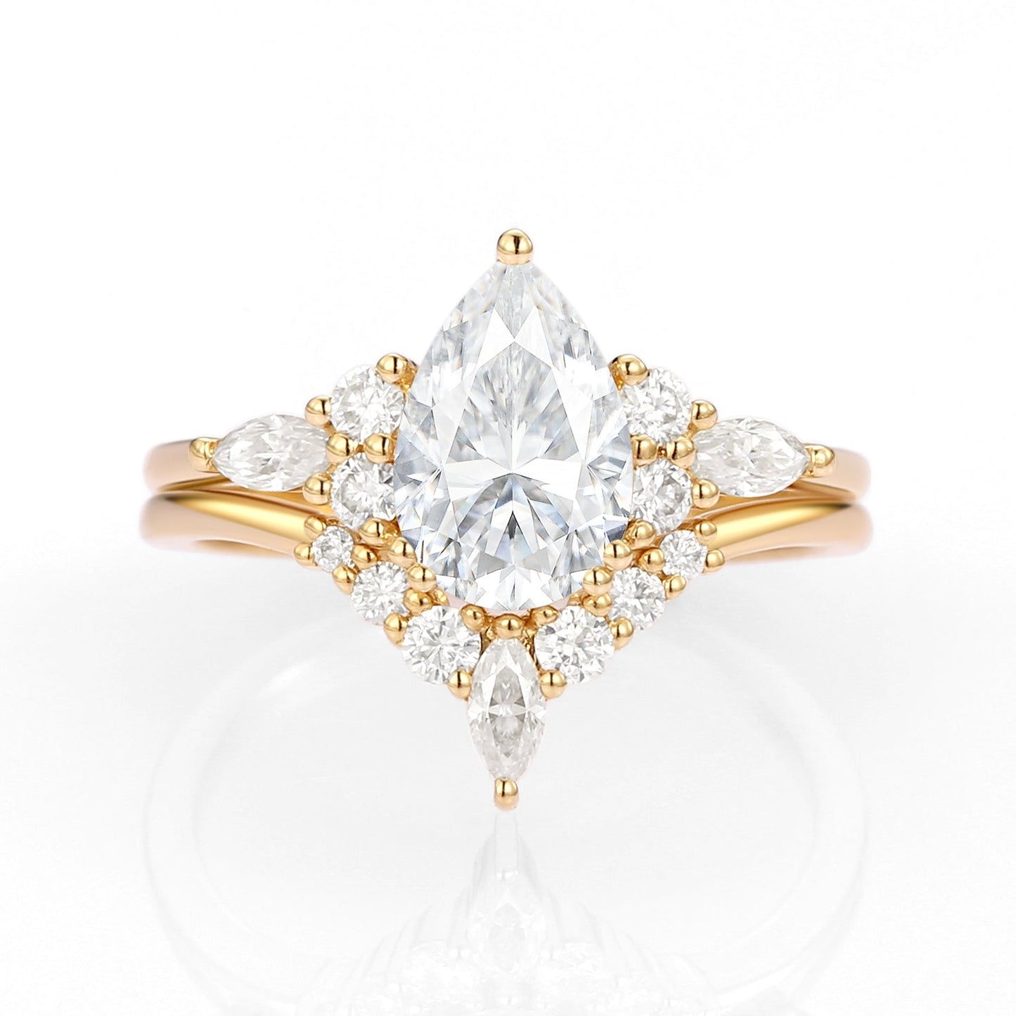 Unique floral engagement rings Pear Moissanite Bridal Ring Cluster Engagement Ring Set