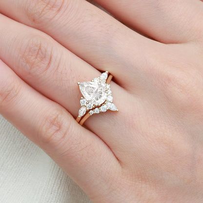 Unique floral engagement rings Pear Moissanite Bridal Ring Cluster Engagement Ring Set