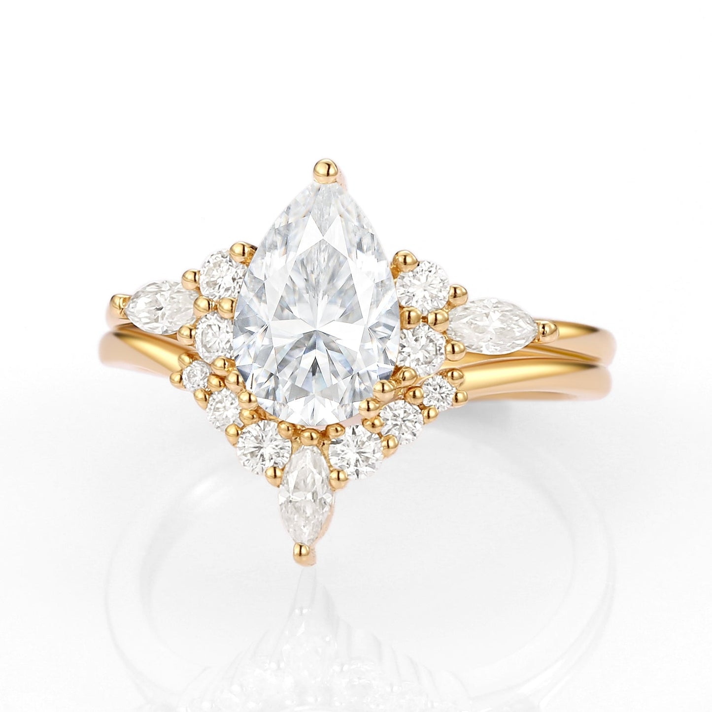 Unique floral engagement rings Pear Moissanite Bridal Ring Cluster Engagement Ring Set