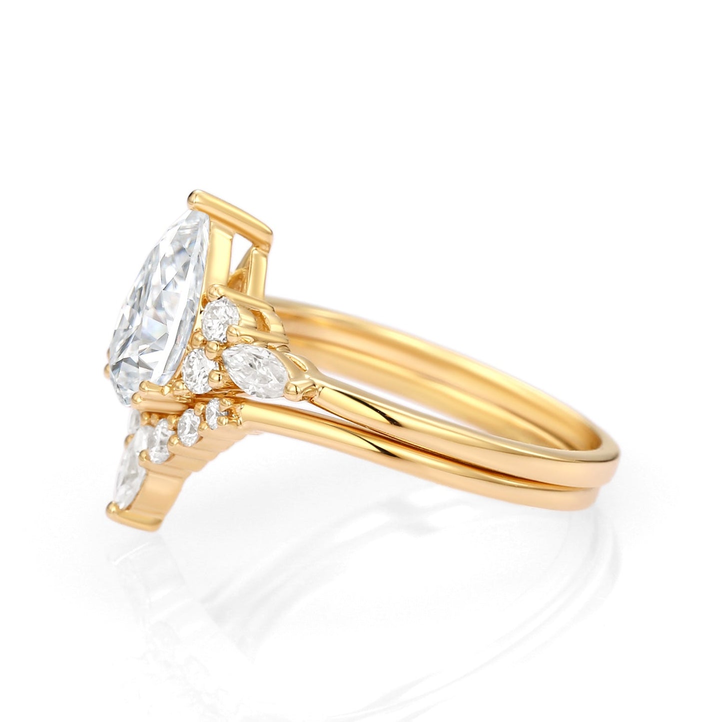 Unique floral engagement rings Pear Moissanite Bridal Ring Cluster Engagement Ring Set