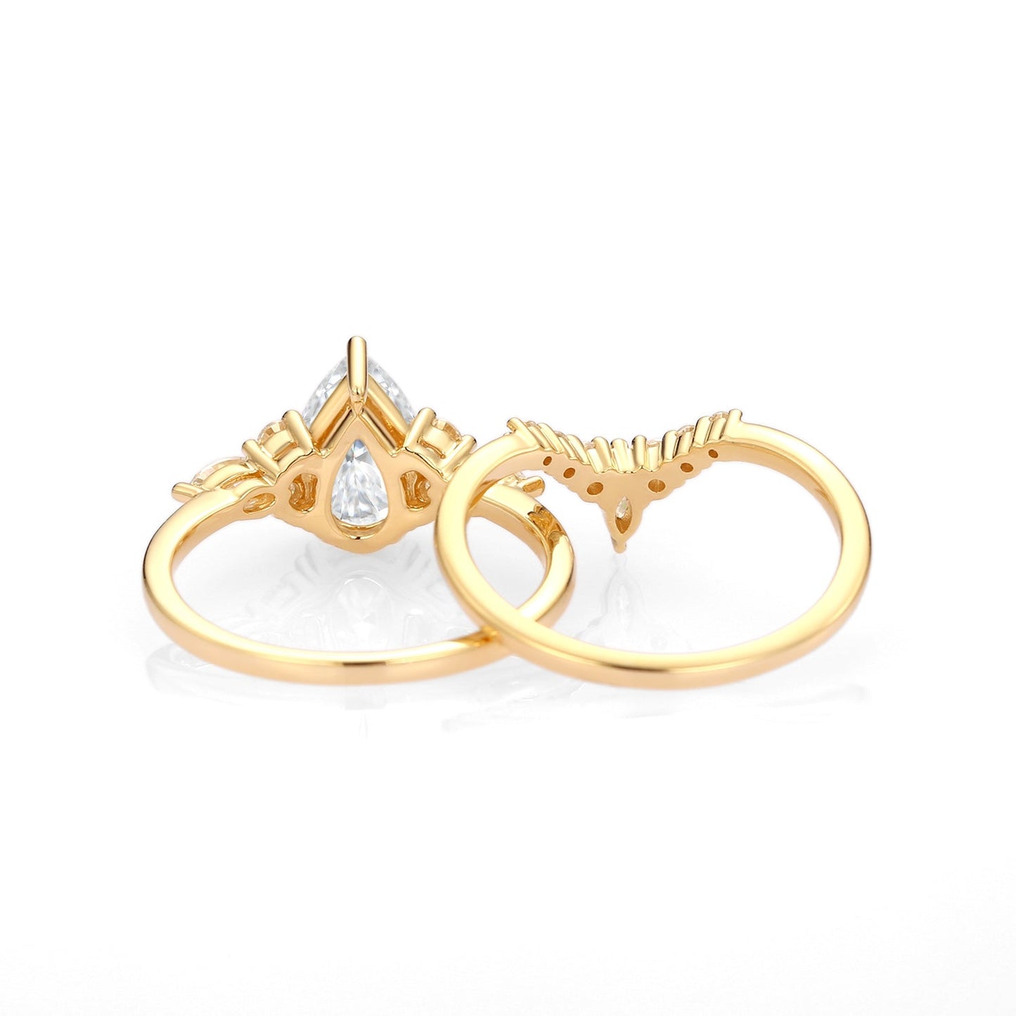 Unique floral engagement rings Pear Moissanite Bridal Ring Cluster Engagement Ring Set