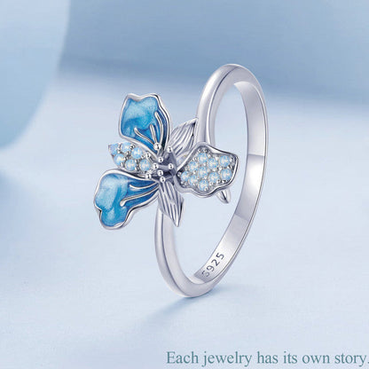 Blue Iris Sterling Silver Adjustable Ring ¨C Enamel & White Gold Plated