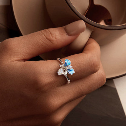 Blue Iris Sterling Silver Adjustable Ring ¨C Enamel & White Gold Plated