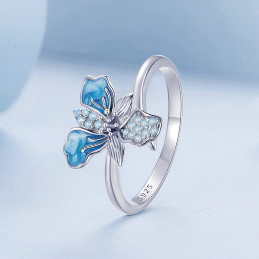Blue Iris Sterling Silver Adjustable Ring ¨C Enamel & White Gold Plated