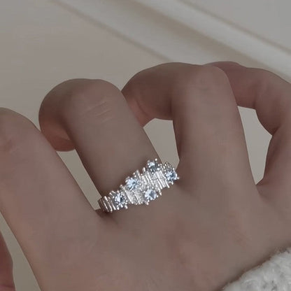 Irregular Wrinkle Blue Stone Open Ring In Sterling Silver