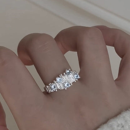 Irregular Wrinkle Blue Stone Open Ring In Sterling Silver
