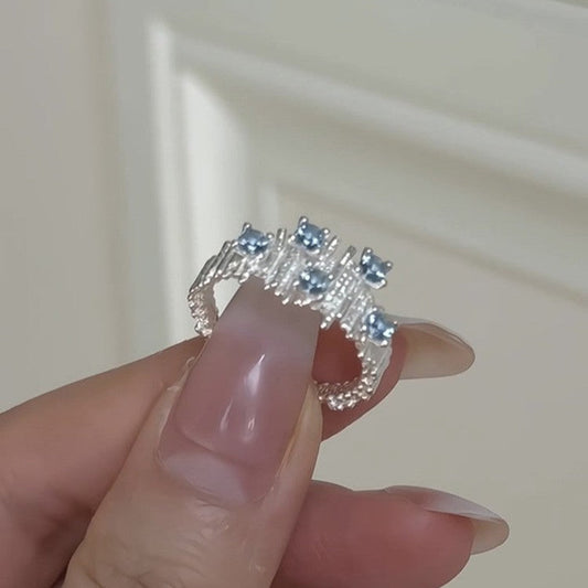 Irregular Wrinkle Blue Stone Open Ring In Sterling Silver