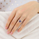 Vintage Oval Lab Alexandrite and Moissanite Curved 18K Rose Gold Wedding Ring Set Bridal Ring Set