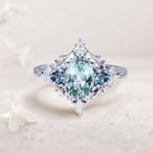 Vintage Briar Rose Oval Green Lab Sapphire and Alexandrite 18K White Gold Engagement Ring Filigree Ring