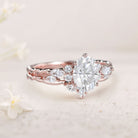 Unique Oval Forever One Moissanite Bridal Ring Set Twisted 18K Rose Gold Engagement Ring