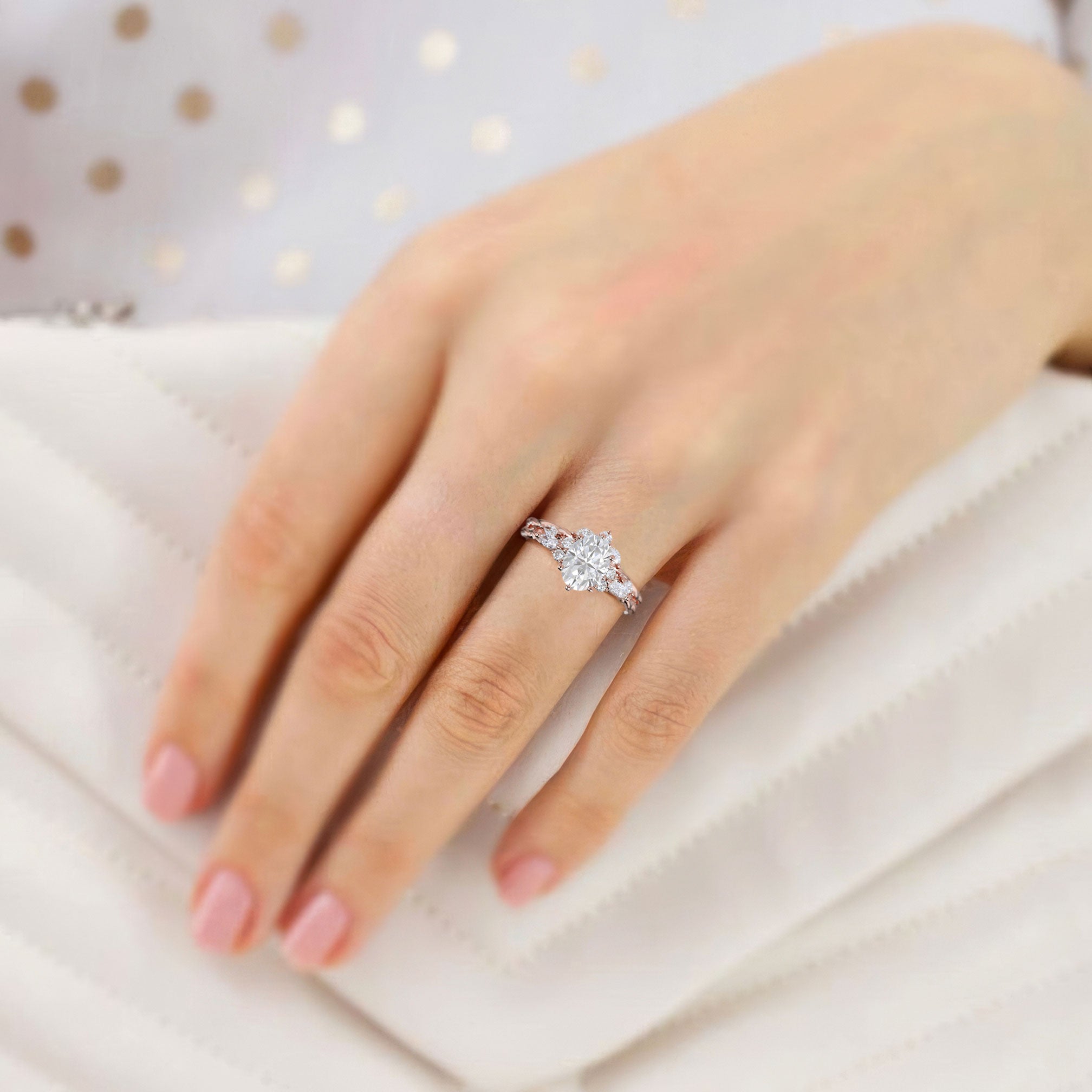 Unique Oval Forever One Moissanite Bridal Ring Set Twisted 18K Rose Gold Engagement Ring