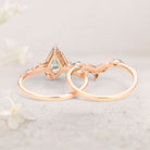 Unique floral engagement rings Vine Kite Moss Agate Leafy 18K Yellow Gold Engagement Ring Set