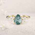 Vintage Pear Moss Agate Twisted 18K Yellow Gold Engagement Ring
