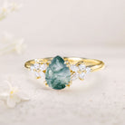 Vintage Pear Moss Agate Twisted 18K Yellow Gold Engagement Ring