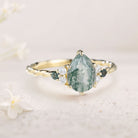 Vintage Pear Moss Agate Twisted 18K Yellow Gold Engagement Ring