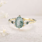 Vintage Pear Moss Agate Twisted 18K Yellow Gold Engagement Ring