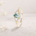 Classic Briar Rose Oval Moss Agate Olive Leaves 18K Yellow Gold Engagement Ring Fairy Ring