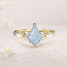 Unique Kite Lab Opal 18K White Gold Engagement Ring Art Deco Promise Ring