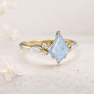 Unique Kite Lab Opal 18K White Gold Engagement Ring Art Deco Promise Ring