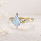 Unique Kite Lab Opal 18K White Gold Engagement Ring Art Deco Promise Ring