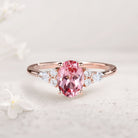 Vintage Oval Lab Padparadscha Cluster 18K Rose Gold Engagement Ring 