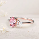 Vintage Oval Lab Padparadscha Cluster 18K Rose Gold Engagement Ring 