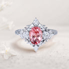 Vintage Briar Rose Oval Lab padparadscha and Moissanite 18K White Gold Engagement Ring Filigree Ring
