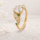 Unique floral engagement rings Pear Moissanite With leaves 18K Yellow Gold Engagement Ring