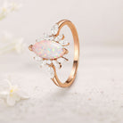 Unique floral engagement rings Marquise Lab Opal Butterfly Fairy 18K Yellow Gold Engagement Ring