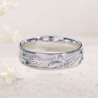 Unique floral 925 Sterling Silver engagement rings Nature inspired Wedding Band with Emeralds For Men