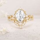 Vintage floral engagement rings Oval Moissanite 18K Yellow Gold Signature Ring Bridal Ring Set