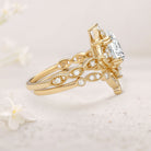 Vintage floral engagement rings Oval Moissanite 18K Yellow Gold Signature Ring Bridal Ring Set