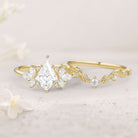 Unique floral engagement rings Kite Moissanite 18K Yellow Gold Butterfly Cluster Ring Set