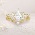 Unique floral engagement rings Kite Moissanite 18K Yellow Gold Butterfly Cluster Ring Set