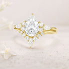 Unique floral engagement rings Pear Moissanite Bridal Ring Cluster 18K Yellow Gold Engagement Ring Set
