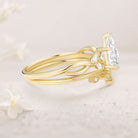 Unique floral engagement rings Pear Moissanite Leafy 18K Yellow Gold Twig Bridal Ring Set