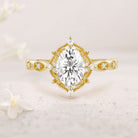 Vintage floral engagement rings Oval 18K Yellow Gold Moissanite Ring Wedding Ring