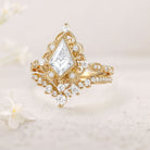 Vintage floral engagement rings Kite Moissanite Art Deco 18K Yellow Gold Engagement Ring Set