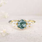 Unique Hexagon Moss Agate Simple 18K Yellow Gold Engagement Ring