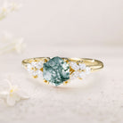 Unique Hexagon Moss Agate Simple 18K Yellow Gold Engagement Ring