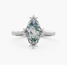 Customize your own Vintage Marquise Moss Agate 18K White Gold Engagement Ring