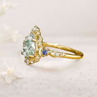 Unique floral engagement rings Moonlight Pear Moss Agate 18K Yellow Gold Engagement Ring