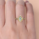 Unique floral engagement rings Moonlight Pear Moss Agate 18K Yellow Gold Engagement Ring