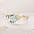 Unique Oval Moss Agate Twist Ring 18K Yellow Gold Engagement Ring