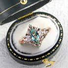 Unique floral engagement rings Briar Rose Starlight Marquise Green Lab Sapphire 18K Yellow Gold Ring 