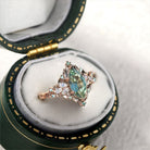 Unique floral engagement rings Briar Rose Starlight Marquise Green Lab Sapphire 18K Yellow Gold Ring 