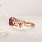Unique floral engagement rings Hexagon Lab Alexandrite Leafy 18K Yellow Gold Engagement Ring