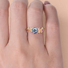 Unique floral engagement rings Hexagon Lab Alexandrite Leafy 18K Yellow Gold Engagement Ring