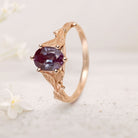 Unique floral engagement rings Oval Lab Alexandrite with Leaves 18K Yellow Gold Engagement Ring
